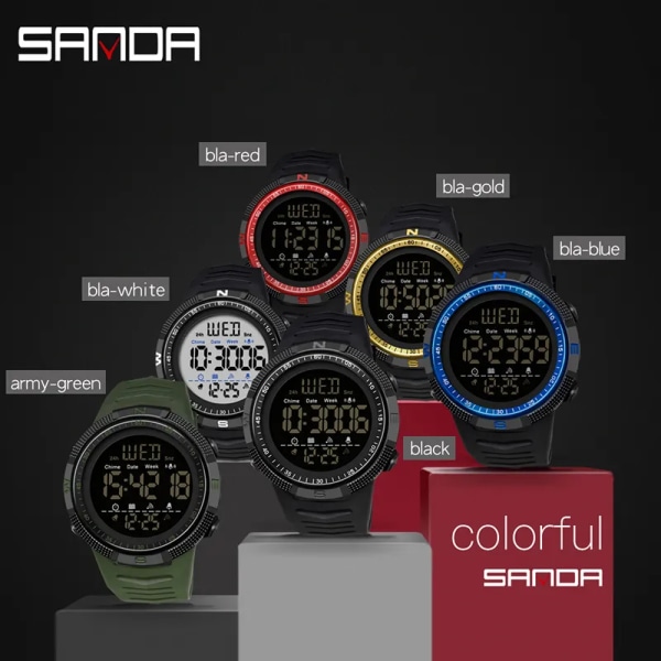 Militär watch Herrklocka Modemärke SANDA Digital Armbandsur Stötsäker Countdown Klockor Vattentät Hour Armband green
