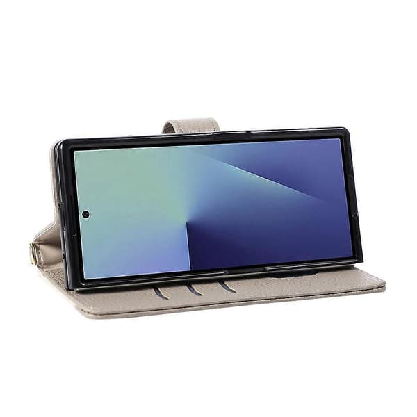 Kompatibel med Samsung Galaxy Z Fold8 Ultra Plånboksfodral Triangulär skarvning Dragkedja Läder Telefonfodral med handledsrem Grey