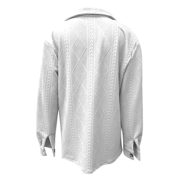 Oversized Shacket-jacka för kvinnor, knäppt skjorta med kabelstruktur, avslappnad långärmad lös jacka, vit M White M