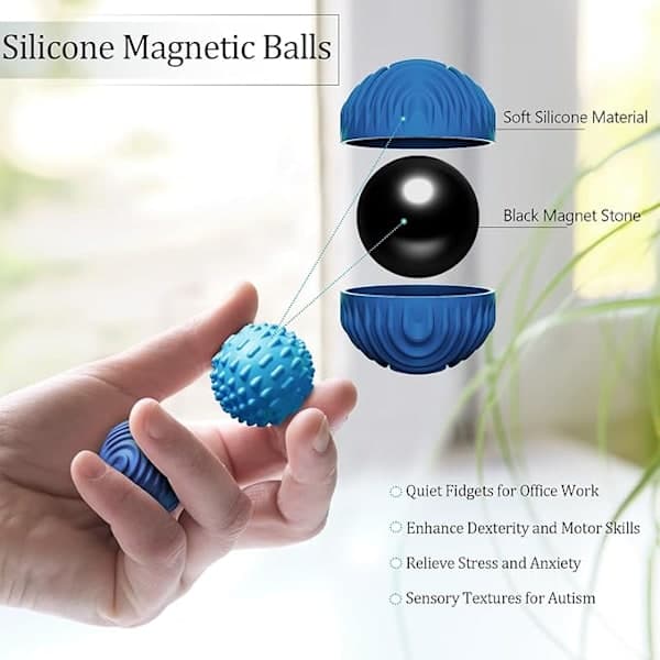 Silikonmagnetiska bollfidgetleksaker för vuxna och tonåringar, 4-pack stresslindrande sensoriska leksaker för autism, ADHD, ångest, kontorspresenter blå blue