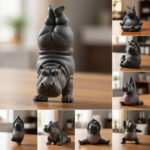 Yoga Master Flodhest Statue Håndlavet Resin Flodhest Figur A2