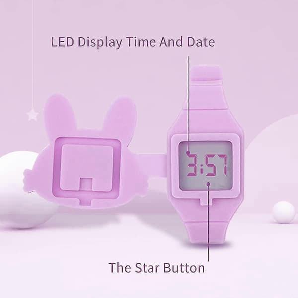Barnklocka, flickklocka Digital Söt Form LED Mode Silikonarmband Clamshell Design Armbandsur Flicka Purple