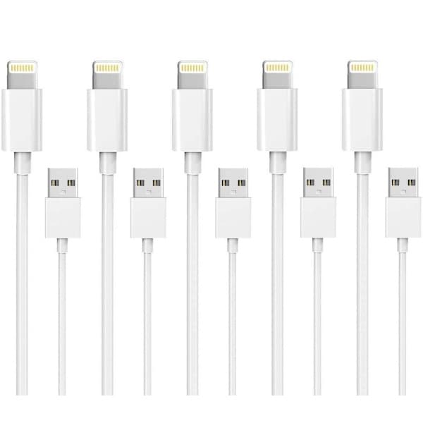 5-pak 1M Lightning-oplader iPhone 13/12/11/ Xs/Max/X/8/7/6/5/SE Hvid