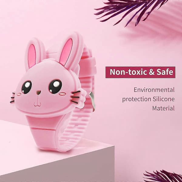 Barnklocka, flickklocka Digital Söt Form LED Mode Silikonarmband Clamshell Design Armbandsur Flicka 01-Pink