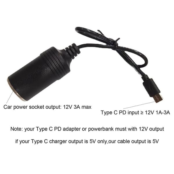 [zd]USB C Type-C - autotupakansytyttimen virtamuunninkaapeli 12V 3A 36W autoon