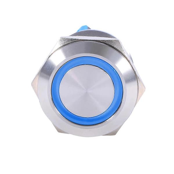 25mm 12V 6 Pins Vanntett Rustfritt Stål Selvlåsende Trykknapp Bryter Blå LED 12