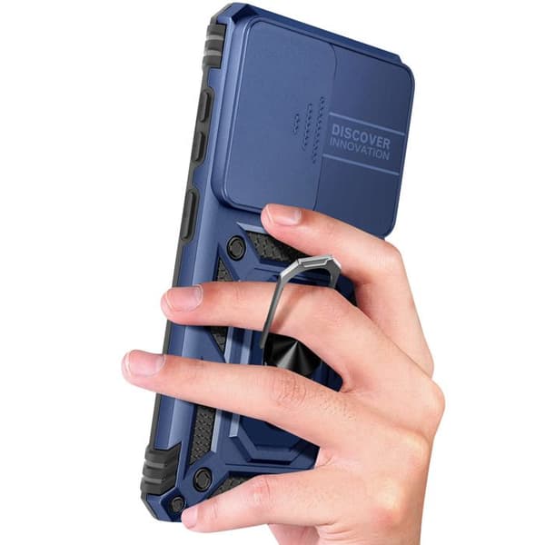 Galaxy S26-deksel med støtte og skyvbart kameradeksel, blått Blå
