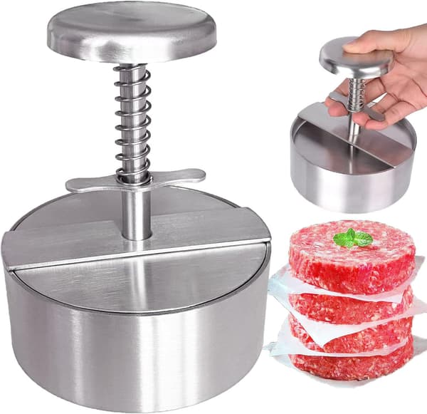 Burgerpresse Rustfritt Stål Hamburger Biff Maker Grill Stekepanne Flat til Kjøttdeig Tåler Oppvaskmaskin