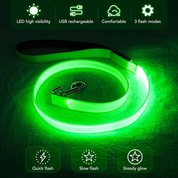 [zd]LED Hundesnor Lysende 1,2 meter USB Genopladelig Nylon Webbing Glød Sikkerhed Standard Grøn)