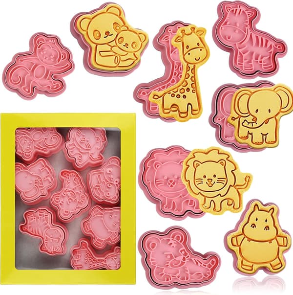 [zd]Djurstansar med stämpel, 8 st. 3D-djurstansar för kex, fondant, ost, bakformar