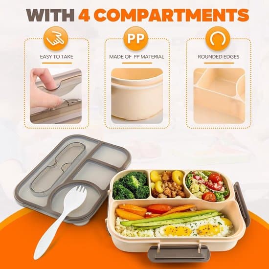 Matboks - Bento-boks med rom - 4 rom 23,2*17,2*5,1 cm (Khaki)