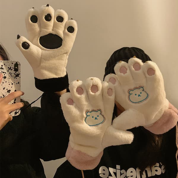 Fyldte dyrepotehandsker, handsker dyrepotehandsker blød sweaterpote bløde potehandsker lodne poter cosplay potehandsker