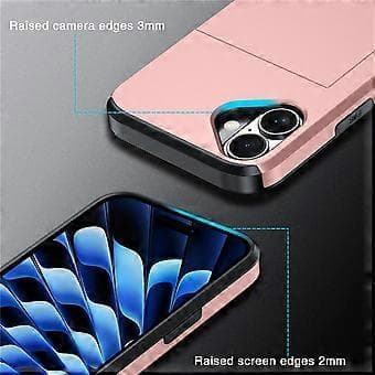 Kompatibelt Skal för iPhone 16, Dubbla Lager TPU + PC Telefonskal med Skjutbart Kortfack (Rosa)