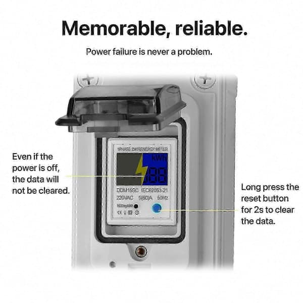 [zd] 60A 230V Vanntett Digital Strømmåler, Mobil Kilowatt Strømovervåker