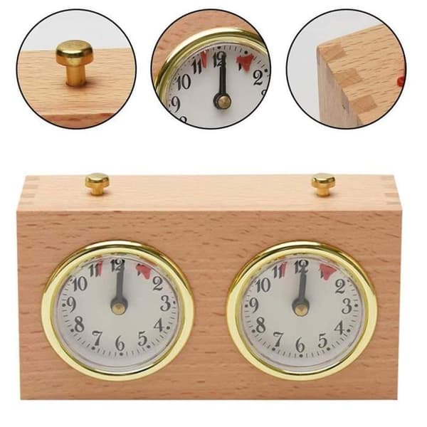 Schackklocka, analogt schackspel i trä, mekanisk timer, tävlingsräknare, hög kvalitet