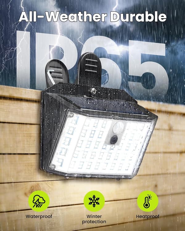 1/2/4/6 STK Solcelle-bevægelsessensorlys til udendørs brug, 176LED klipslys, 600LM sikkerhedslampe, vandtæt bærbart hegnlys til haven, hvid White 2-Pack
