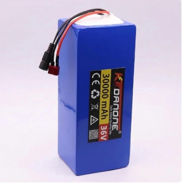Li-ion batteripakke 36V 30Ah 10S4P BMS elektrisk sykkel T-plugg + 42V 2A lader