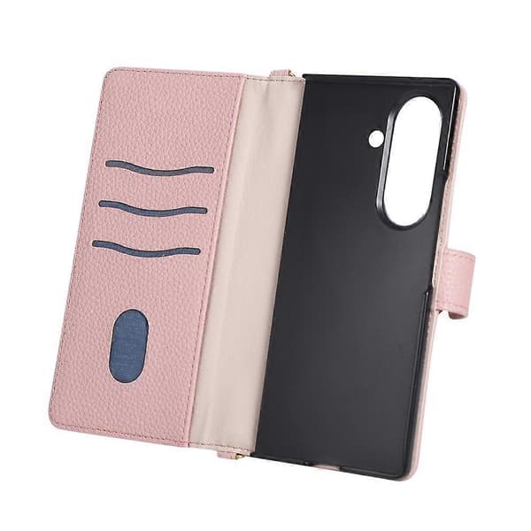 Kompatibel med Samsung Galaxy Z Fold8 Ultra Plånboksfodral Triangulär skarvning Dragkedja Läder Telefonfodral med handledsrem Pink