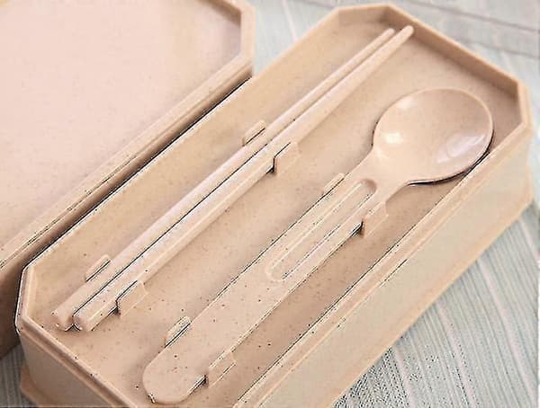 1 stk Mikrobølgeovn Matboks Hvetehalm 2-lags Servise Matbeholder (beige)[zd]