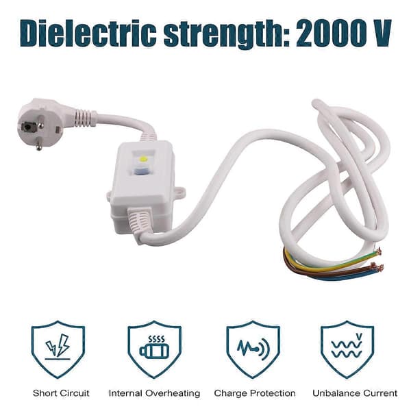 [zd]FI-uttak med jordfeilbryter og kabel, EU-plugg, hvit