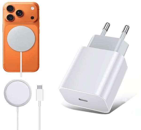 iP-hone17 / Pro / Max Magnetisk Magsafe Oplader (trådløs) med Vægoplader White white