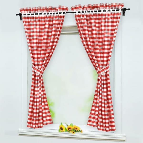 Sæt med 2 mørklægningsgardiner med 2 landlige bindebånd, polyester, rød, BxH 80x120cm