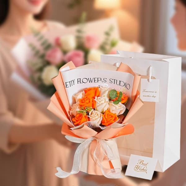 Konserverad blomma Romantisk blomsterarrangemang Håller 2-3 år Eviga rosor för orange