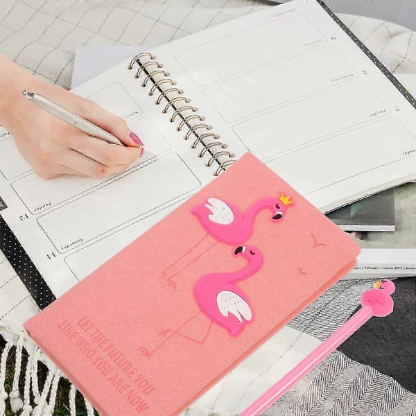 Eease Flamingo Notesbog & Gel Pen Sæt - Pink PU Journal[zd]