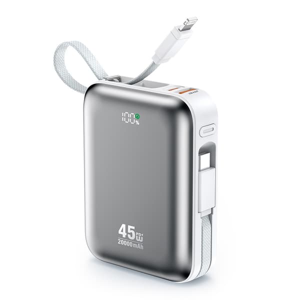 BWOO 20000mAh varavirtalähde sisäänrakennetulla USB-C + Lightning-kaapelilla -