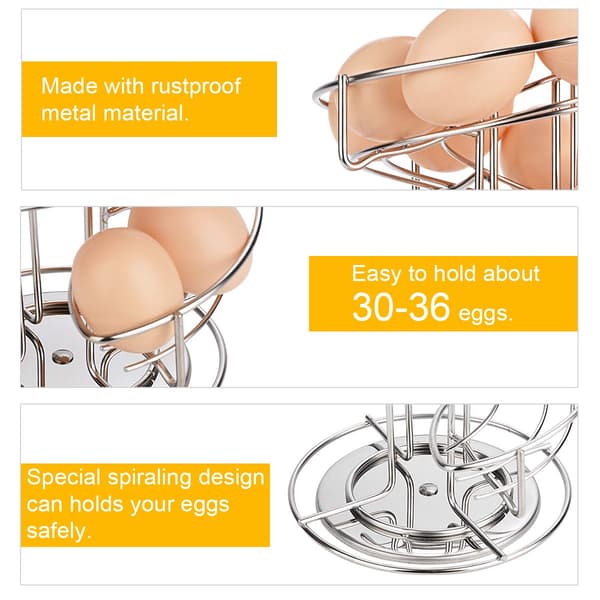[zd]Eggholder, eggspiral i rustfritt stål, spiraldesign, eggholder for oppbevaring av ca. 30-36 egg, sølv Silver