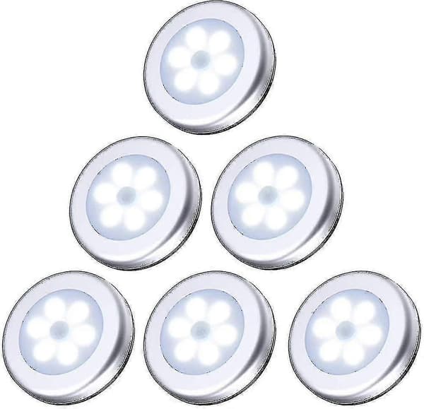 6-paknings bevegelsessensorlampe. Skaplampe. LED-sensorlys. Batteridrevet[zd]