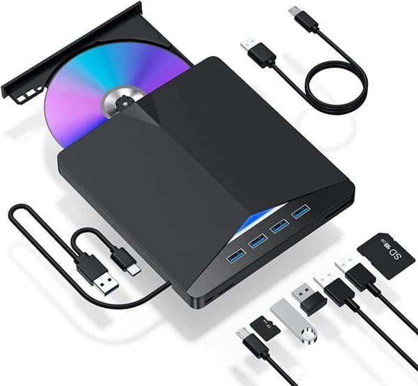 [zd]Ekstern DVD CD-brennerstasjon - MERKE - Bærbar - USB 3.0 - 7 i 1 - Kompatibel med Windows 11/10/8/7