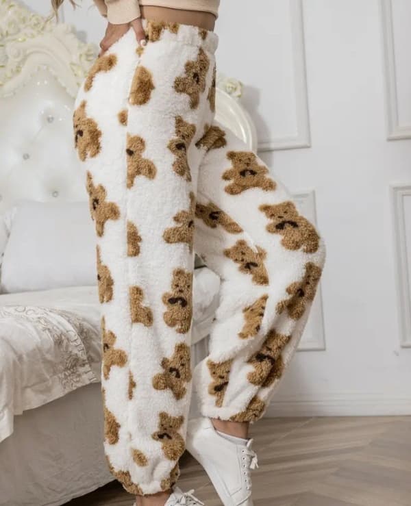 Bløde joggingbukser til kvinder fleece lounge pyjamasbukser brun+hvid Brown+White Brown+White XL