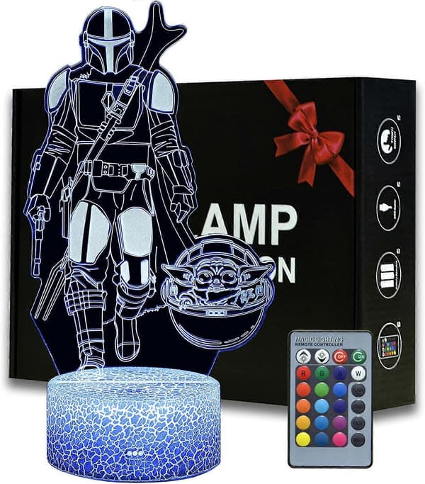 Star Wars nattlys for gutter Mandalorian 3D-lampe med fjernkontroll Barnerom Star Wars-belysning