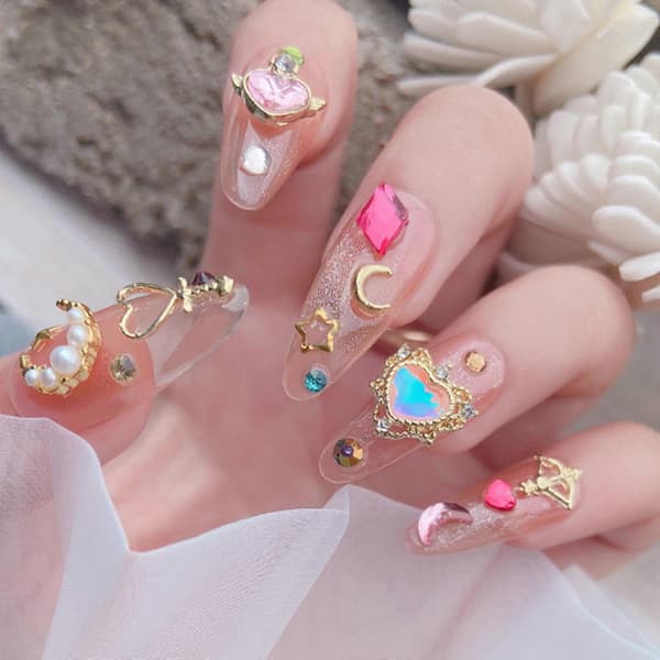 Måne Stjärna Nagelprydnader Nagelstuds Och Strass Nagelkonststuds 3D Nagelkonst[zd]