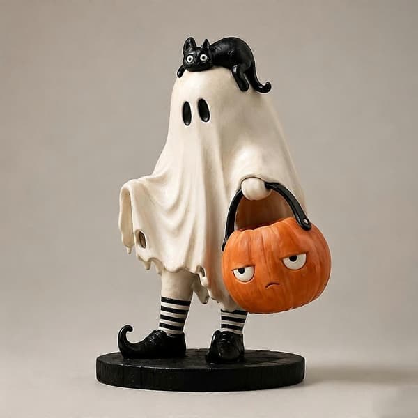 Gresskarspøkelse harpiksfigur Halloween-pynt vinduskarmdekorasjon