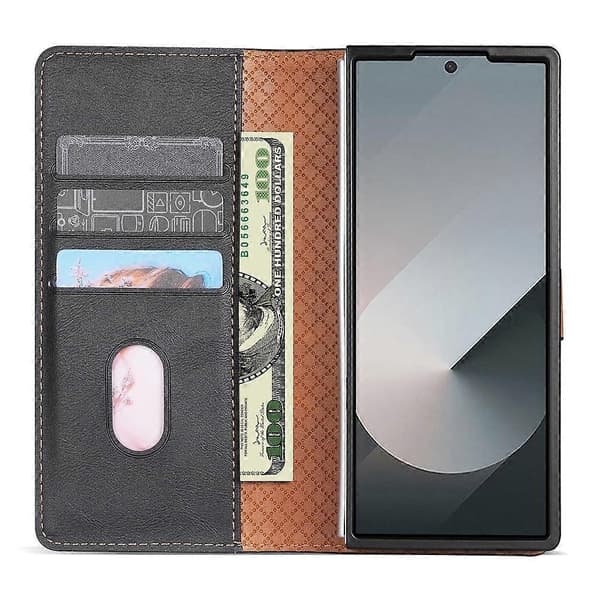 Kompatibel med Samsung Galaxy Z Fold7 5G Ställfodral PU Läder Plånboksfodral S Black