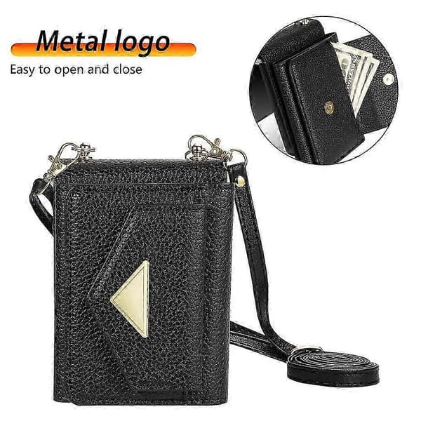 Compatible with Samsung Galaxy Z Flip7 5G Case Card Slots PU + PC Phone Case with Long Strap Black