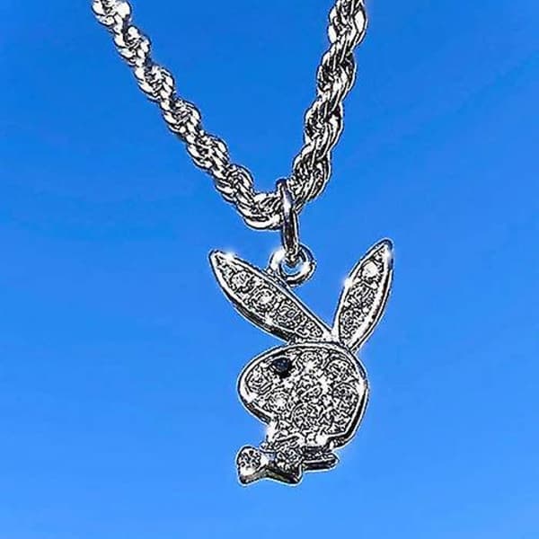 Rhinestone Playboy Bunny Vedhæng Halskæde Rustfrit Stål Retro Punk Halskæde til Kvinder