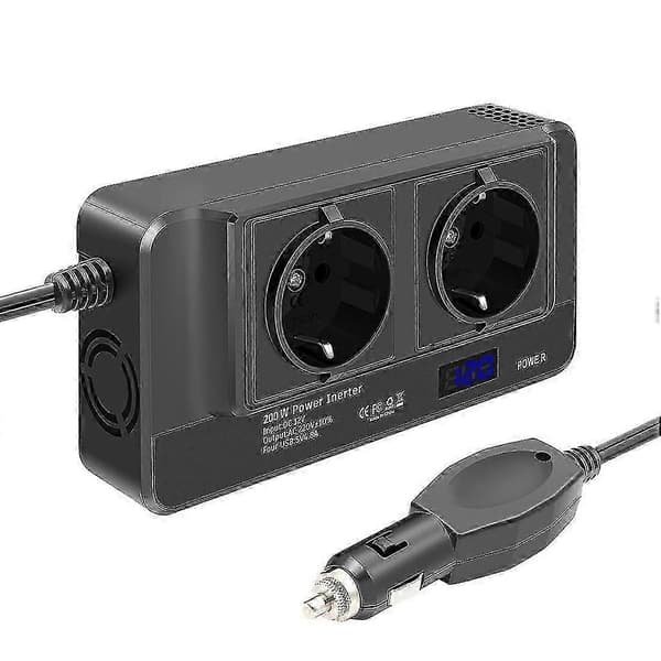 200w bilomformer, spændingsomformer 12v til 220v med smart tidsdisplay LCD, 2 stik og 4 USB C[zd]
