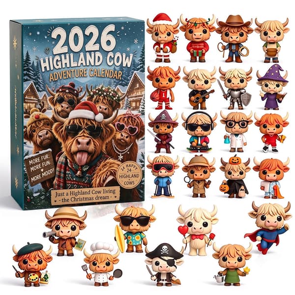 2026 Highland Ko Adventskalender Blindkasse – 3D Julenedtælling Ingen flykasse No airplane box Type B
