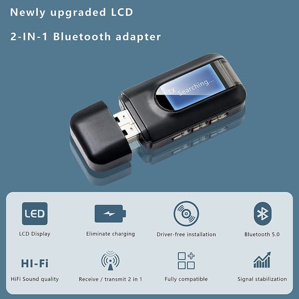 Trådløs lydsender og -mottaker - Bluetooth-adapter for bil/datamaskin/TV/hodetelefoner, svart