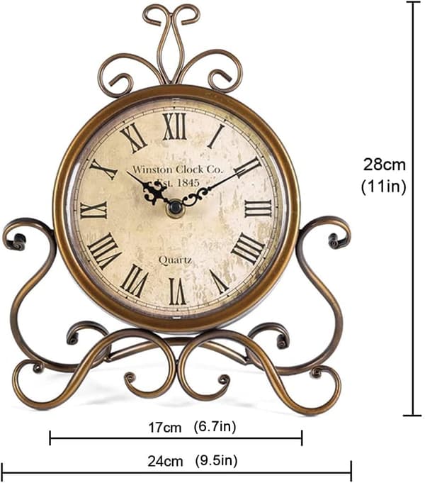 Bordsklockor 28 cm Höjd Tyst Icke Tickande Romersk Retro Konst Skrivbordsklocka för Vardagsrum Sovrum Kontor (Koppar) Brown