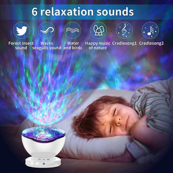 Ocean Wave Projector, LED Starry Sky Projector med fjernkontroll, 6 Natur
