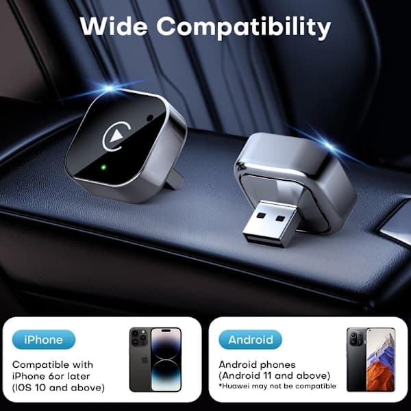[zd] 2-i-1 Trådløs CarPlay & Android Auto-adapter, Smart Mini USB-dongle, Plug & Play, Rask WiFi-tilkobling