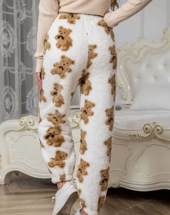 Bløde joggingbukser til kvinder fleece lounge pyjamasbukser brun+hvid Brown+White Brown+White XL