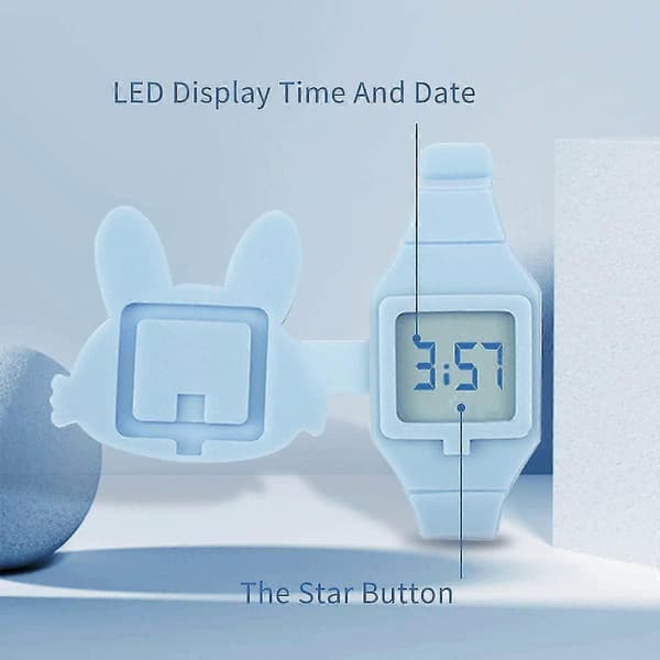 Børneur, pigeur Digitalt Sødt Design LED Mode Silikonerem Clamshell Design Armbåndsur Pige 02-Blue