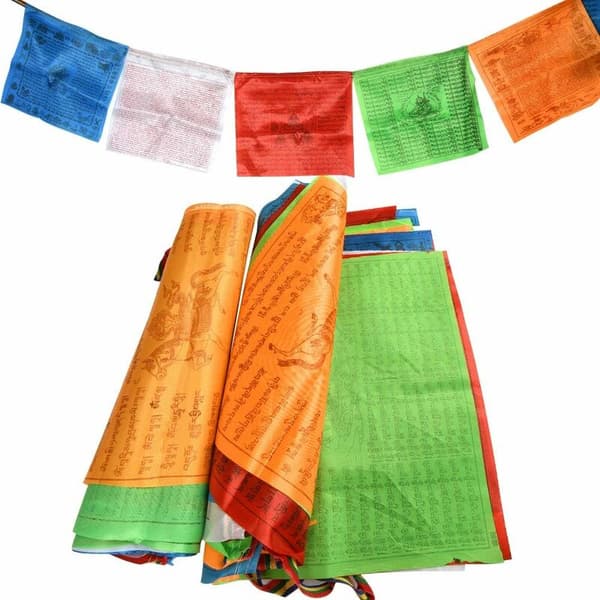 [zd] Trädgårdsdekoration 2 st 7 m buddhistiska böneflaggor Tibetanska buddhistiska vimplar (35,5x35,5 cm) Utomhusdekoration