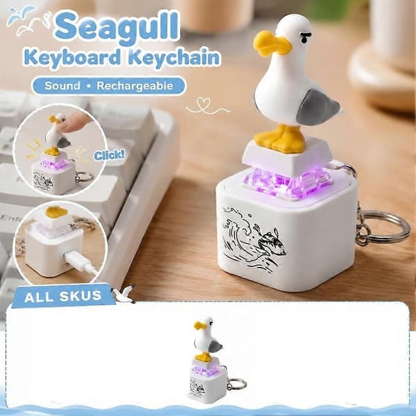 6 stk for Seagull Button Nøkkelring Oppladbar Lydknapp Tastaturklikker Fidgetleke Stressreduserende Lydmaker Random