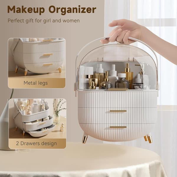 Make-up boks, make-up etui, bordplade med skuffer og gennemsigtigt låg til soveværelse og badeværelse. White